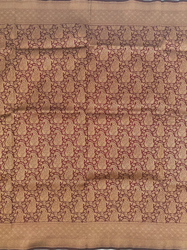 Banarasi Katan Pure Silk Saree | Handwoven | Deep Maroon with Antique Zari | Ships from California